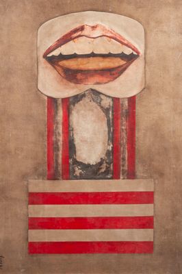 an image of a painting of a woman ' s mouth with an american flag on it
