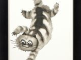 chinese ink painting of a cat jumping in the air