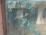 a painting of a cat sitting on a window sill