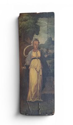 an old painting of a woman holding a child in a yellow dress