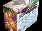 a box of pokemon trading cards on a black background