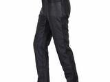 a black leather pant with a zippered waist and side pockets