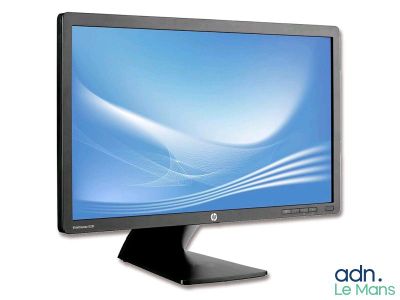 hp monitor monitor with black stand and blue screen