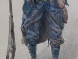 painting of a soldier with a rifle and a hat
