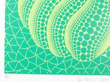 an image of a green and yellow painting with circles on it