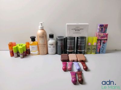 the contents of the beauty products are laid out on the table