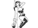dessin en noir et blanc représentant une femme tenant un lampadaire