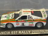 a model of a rally car in a display case