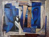 une photo représentant un collage d'œuvres d'art bleues et marron