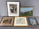 quatre reproductions d'œuvres d'art, encadrées et non encadrées