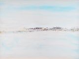 une image représentant une peinture d'une plage avec un bateau dans l'eau