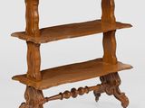 a wooden shelf with three shelves on each side