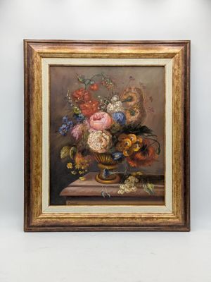 painting of a still life of flowers in a vase on a table