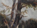 a painting of a tree in a field with a sky in the background