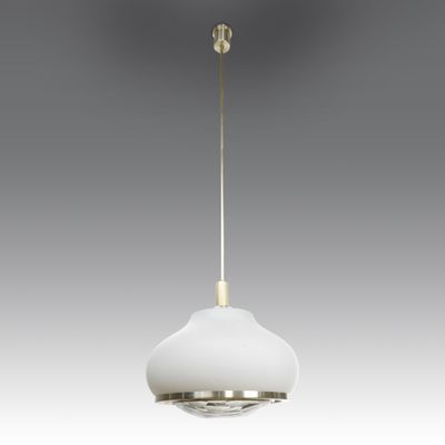 an image of a white and gold pendant light hanging from a ceiling