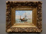 l'image d'une peinture représentant un bateau sur un plan d'eau