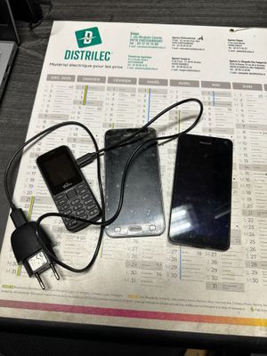 a cell phone and a charger sitting on a table