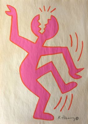 dessin rose représentant un homme sur une feuille blanche, avec un contour rose