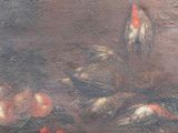a painting of birds and fruit on a table