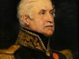 un vieux tableau représentant un homme en uniforme militaire, avec une médaille sur la poitrine