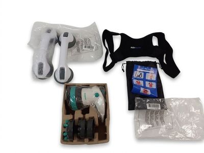 a package of items that include a hair dryer, scissors, and other items