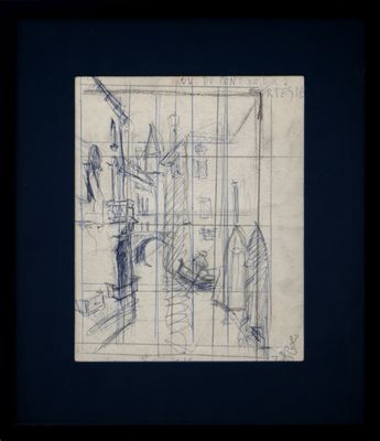 drawing of a drawing of a man in a room with a window