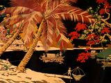 une peinture représentant un palmier dans un décor tropical
