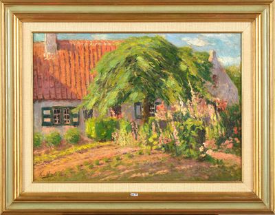 Huile sur toile "Le jardin fleuri". Signée en bas à gauche V…