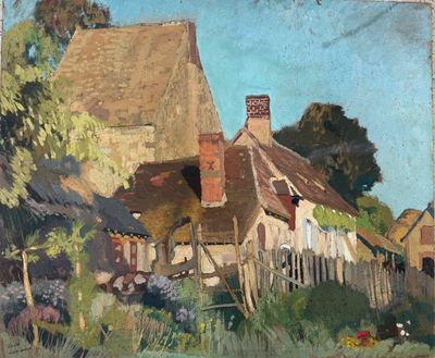 a picture of a painting of a house on the wall