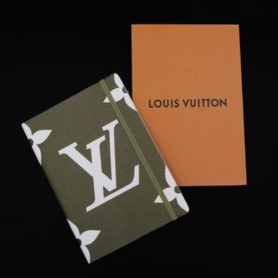 louis vuitton notebook in olive green and orange