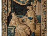 an image of a tapestry with a painting of a woman and a man