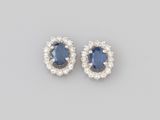 a pair of sapphire and diamond earrings