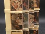 a display case with a bunch of pictures on it