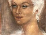 painting of a woman with white hair in a white dress