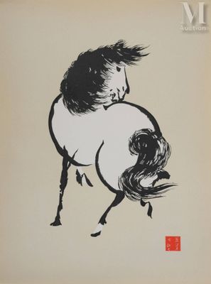 peinture à l'encre de Chine représentant un cheval sur fond blanc