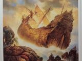 an image of a painting of a ship floating in the ocean