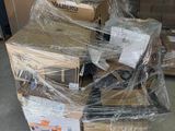 a pile of boxes that are wrapped up in plastic