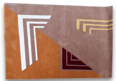 an orange and brown rug with a geometric design on it
