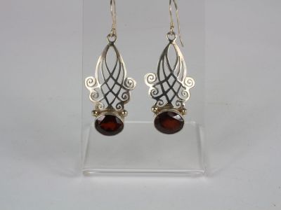 sterling silver and garnetite earrings with filigree filigree