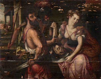 tableau représentant un homme et une femme, avec un crâne et une épée