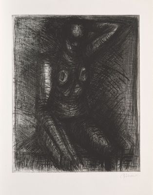 un dessin en noir et blanc représentant un lapin assis sur une chaise