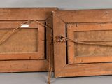 pair of antique wooden picture frames with rope on each of them