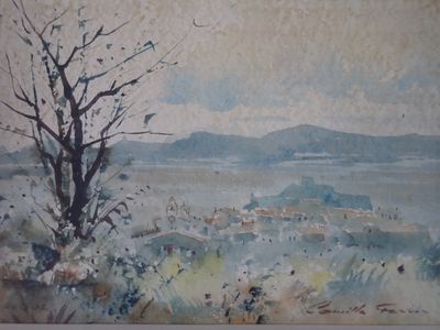 une image d'une peinture représentant une vue d'une ville depuis une colline