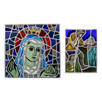 two stained glass images of the virgin mary and the child jesus