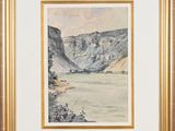 an image of a watercolor painting of a mountain scene