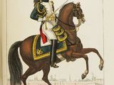 a drawing of a man in uniform riding a horse