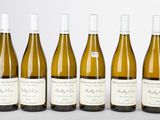 six bouteilles de vin sont alignées sur une table
