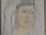 dessin au crayon représentant une femme portant un chapeau sur la tête