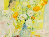 une image représentant un tableau où l'on voit une femme debout devant un vase de fleurs