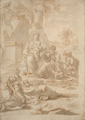 an image of a drawing of a group of people sitting on the ground